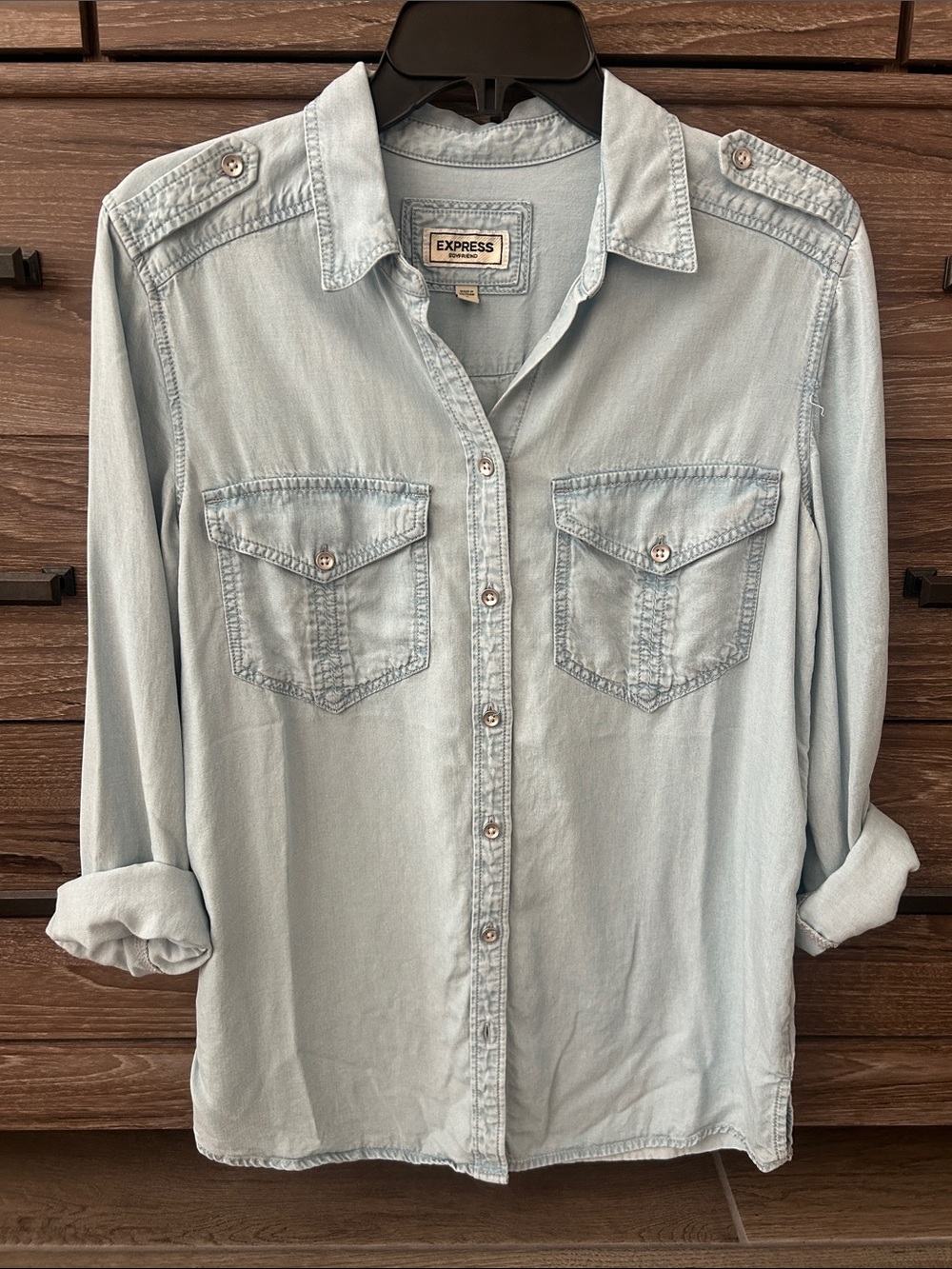 Express Light Wash Denim Button-Down Shirt